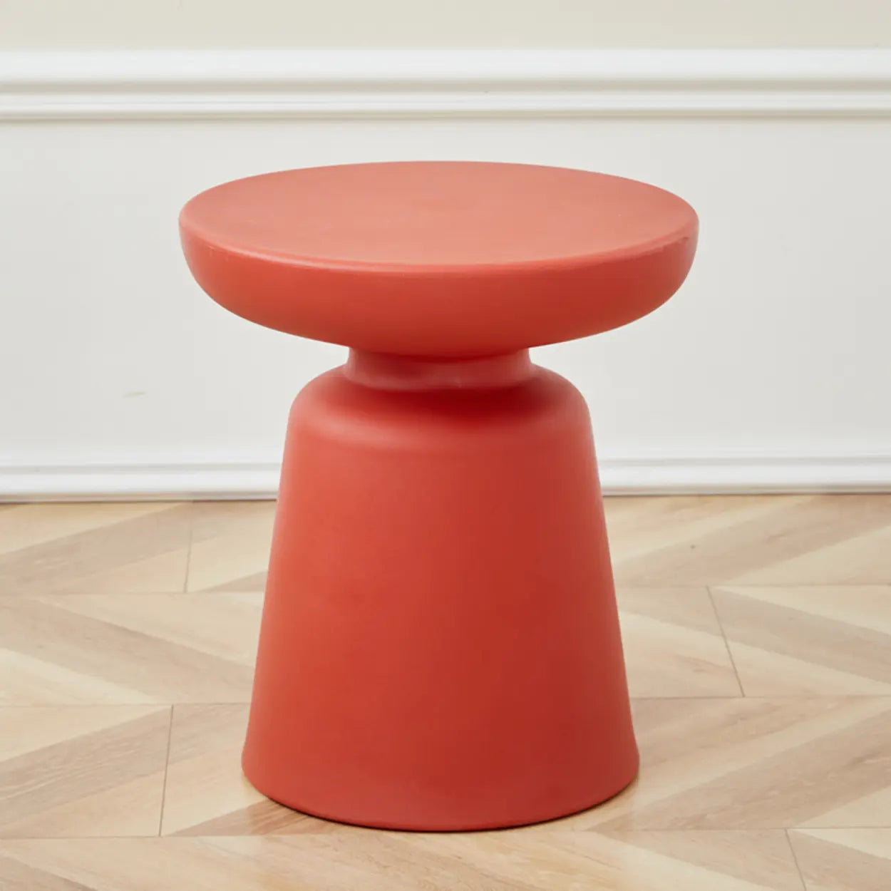 Modern Colorful Minimalist Red Drum Wood Round Side Table Image - 4