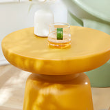 Modern Colorful Minimalist Red Drum Wood Round Side Table Image - 6