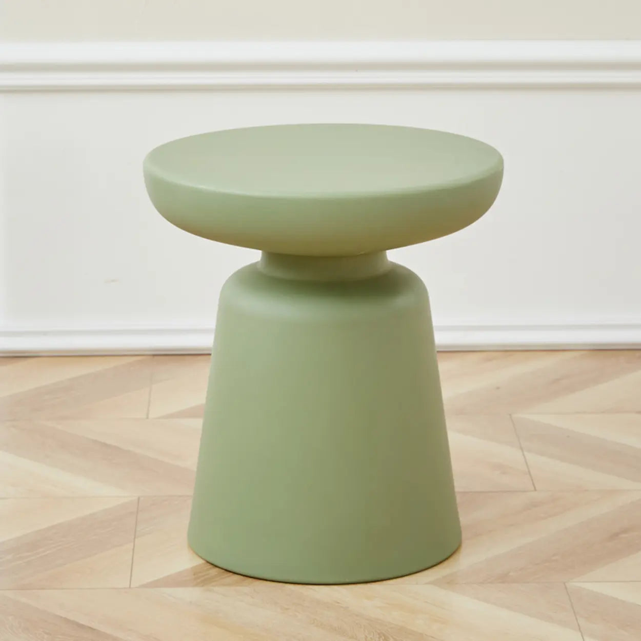 Modern Colorful Minimalist Red Drum Wood Round Side Table Image - 9