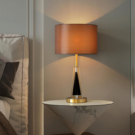 Modern Conical Crystal Base Barrel Shade Table Lamp Image - 1
