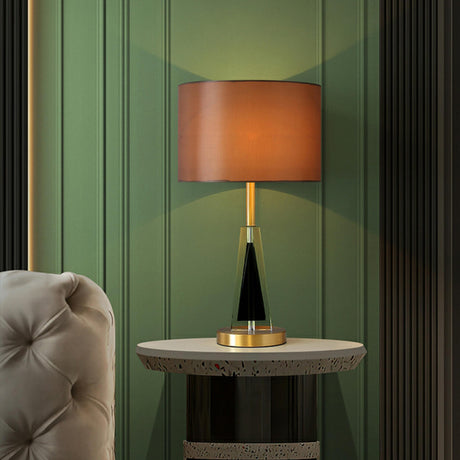 Modern Conical Crystal Base Barrel Shade Table Lamp Image - 2