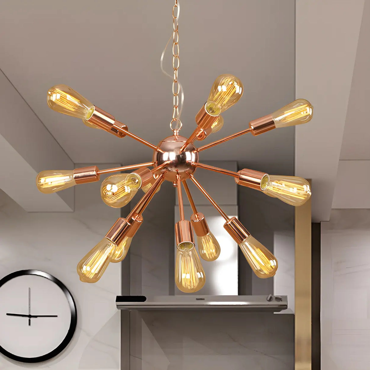 Retro Copper Sputnik Exposed Bulbs Starburst Chandelier Image - 1