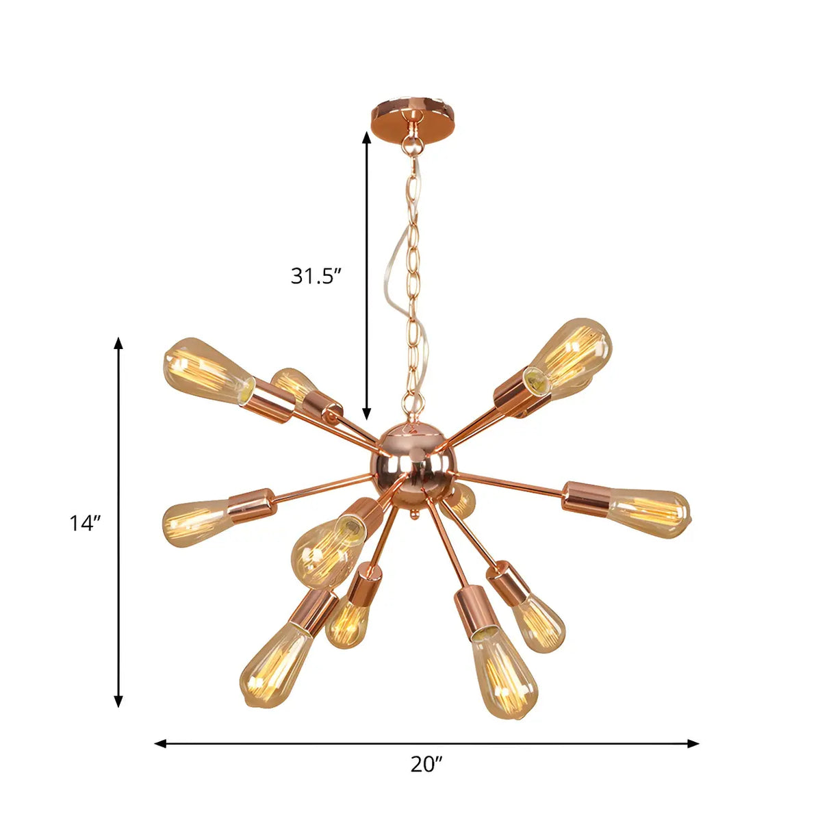 Retro Copper Sputnik Exposed Bulbs Starburst Chandelier Image - 10