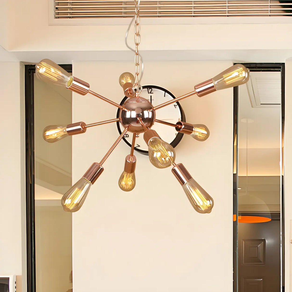 Retro Copper Sputnik Exposed Bulbs Starburst Chandelier Image - 11