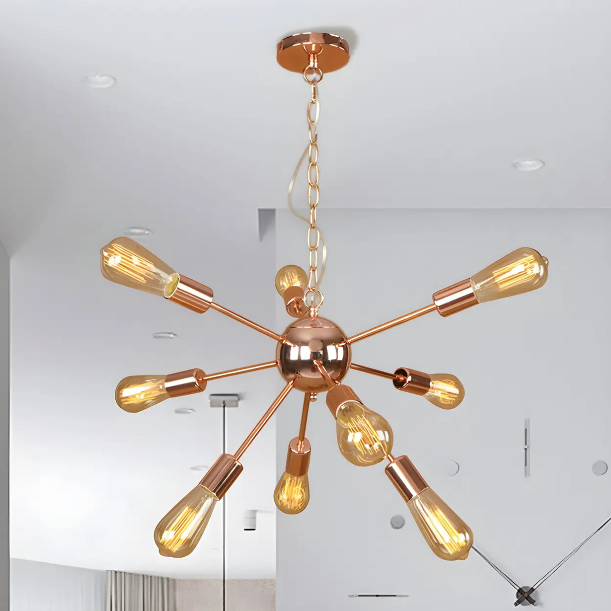 Retro Copper Sputnik Exposed Bulbs Starburst Chandelier Image - 12