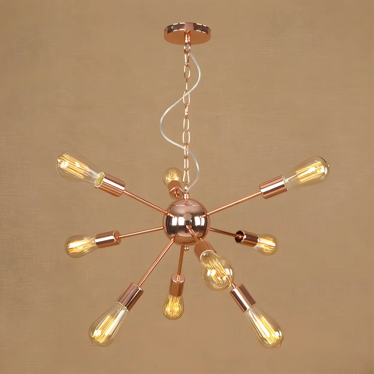 Retro Copper Sputnik Exposed Bulbs Starburst Chandelier Image - 13