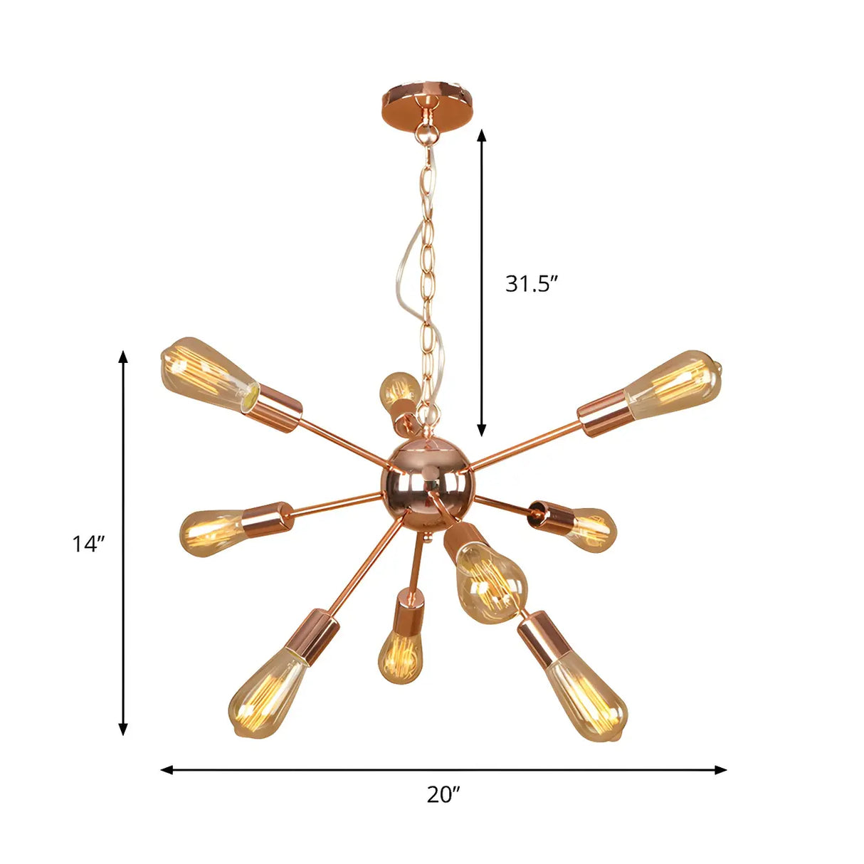 Retro Copper Sputnik Exposed Bulbs Starburst Chandelier Image - 15