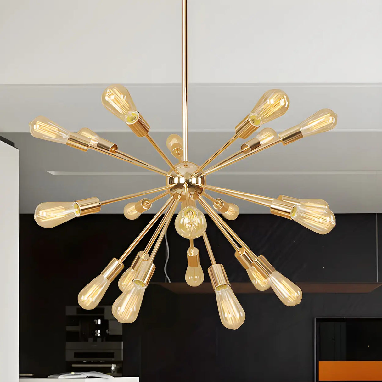 Retro Copper Sputnik Exposed Bulbs Starburst Chandelier Image - 16