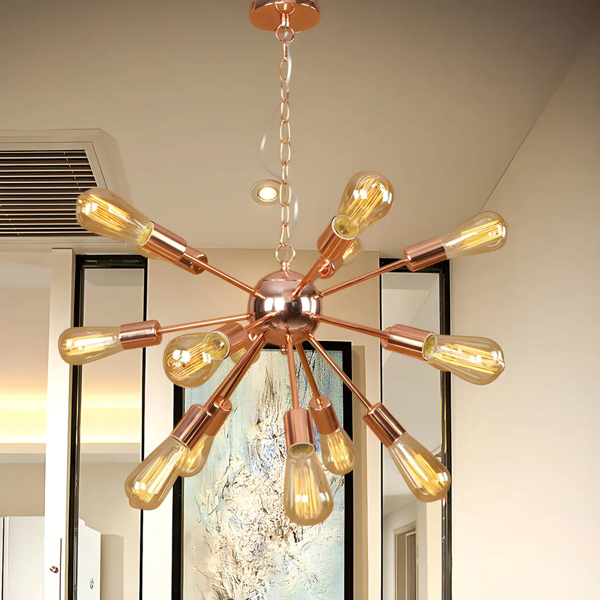 Retro Copper Sputnik Exposed Bulbs Starburst Chandelier Image - 2