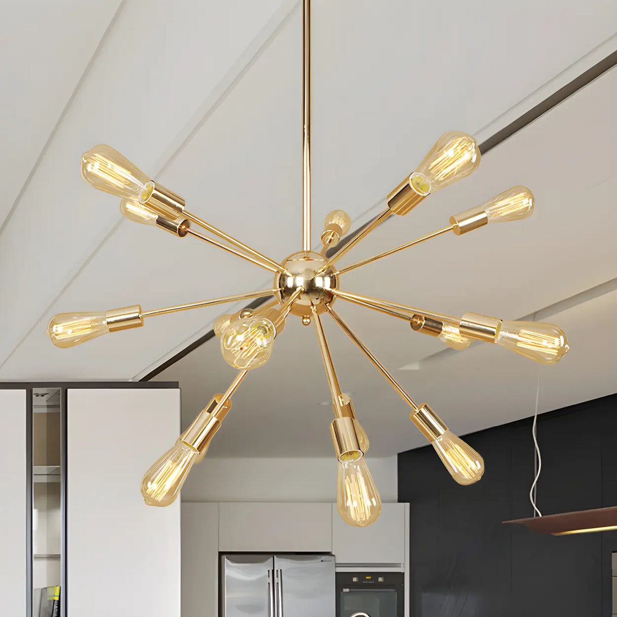 Retro Copper Sputnik Exposed Bulbs Starburst Chandelier Image - 22