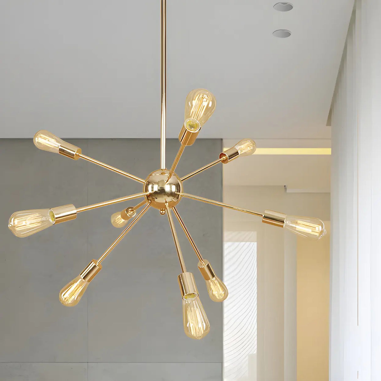 Retro Copper Sputnik Exposed Bulbs Starburst Chandelier Image - 27