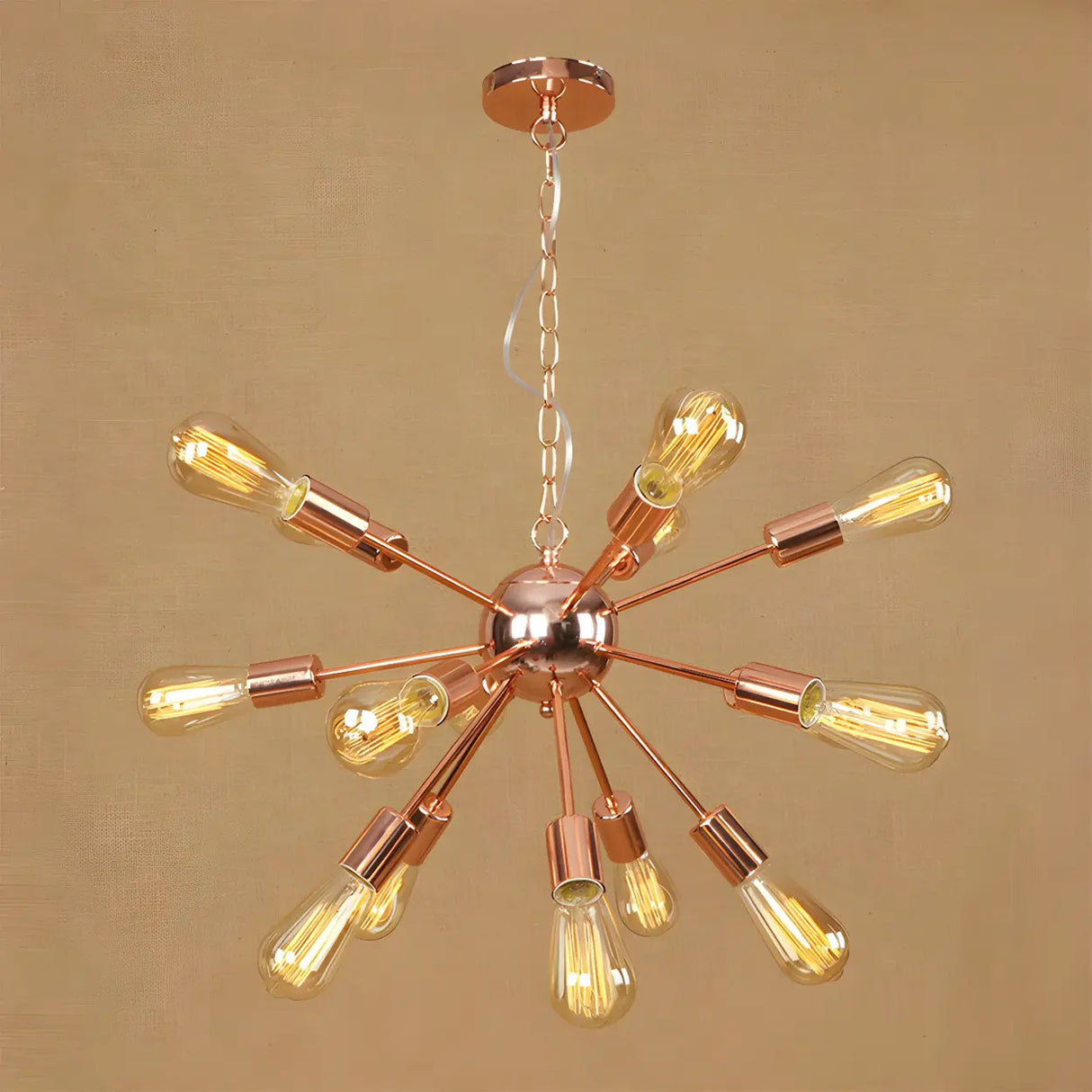 Retro Copper Sputnik Exposed Bulbs Starburst Chandelier Image - 3