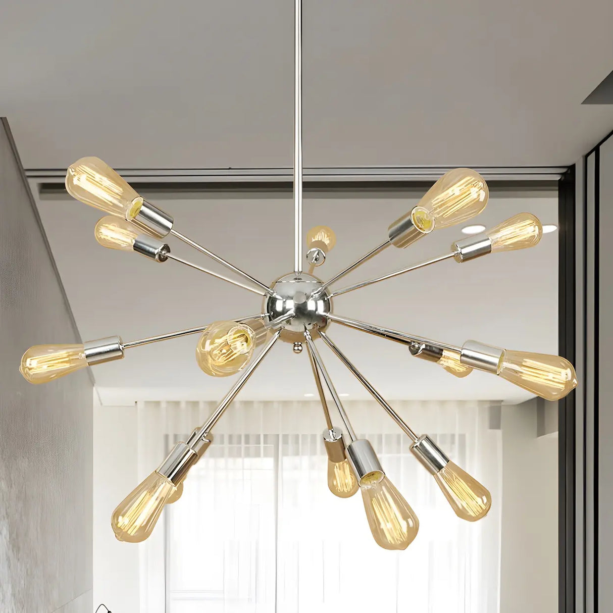 Retro Copper Sputnik Exposed Bulbs Starburst Chandelier Image - 33
