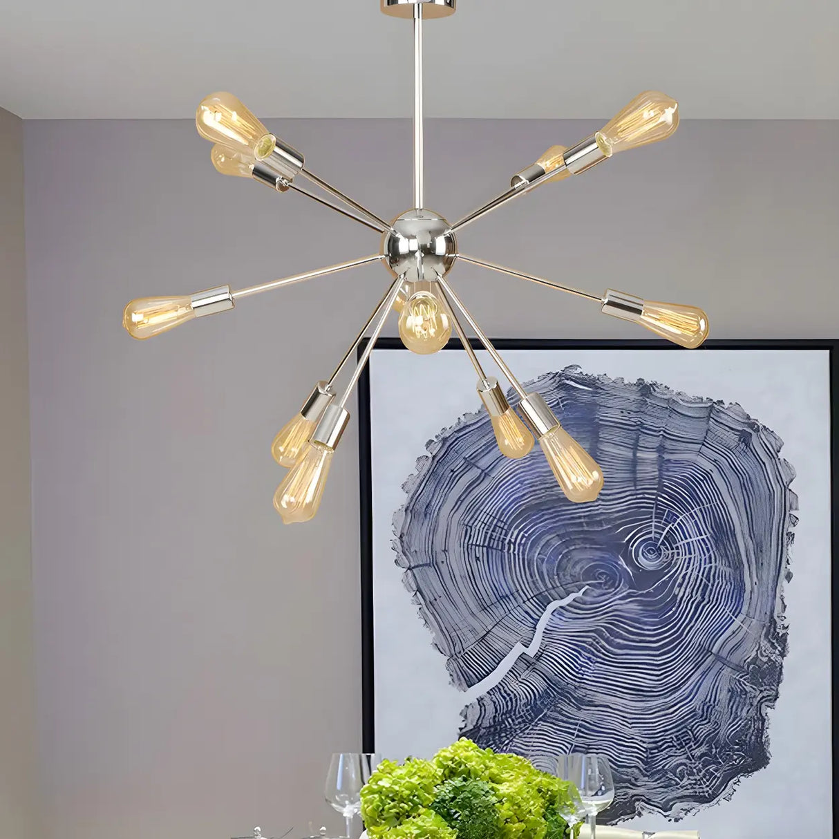 Retro Copper Sputnik Exposed Bulbs Starburst Chandelier Image - 35