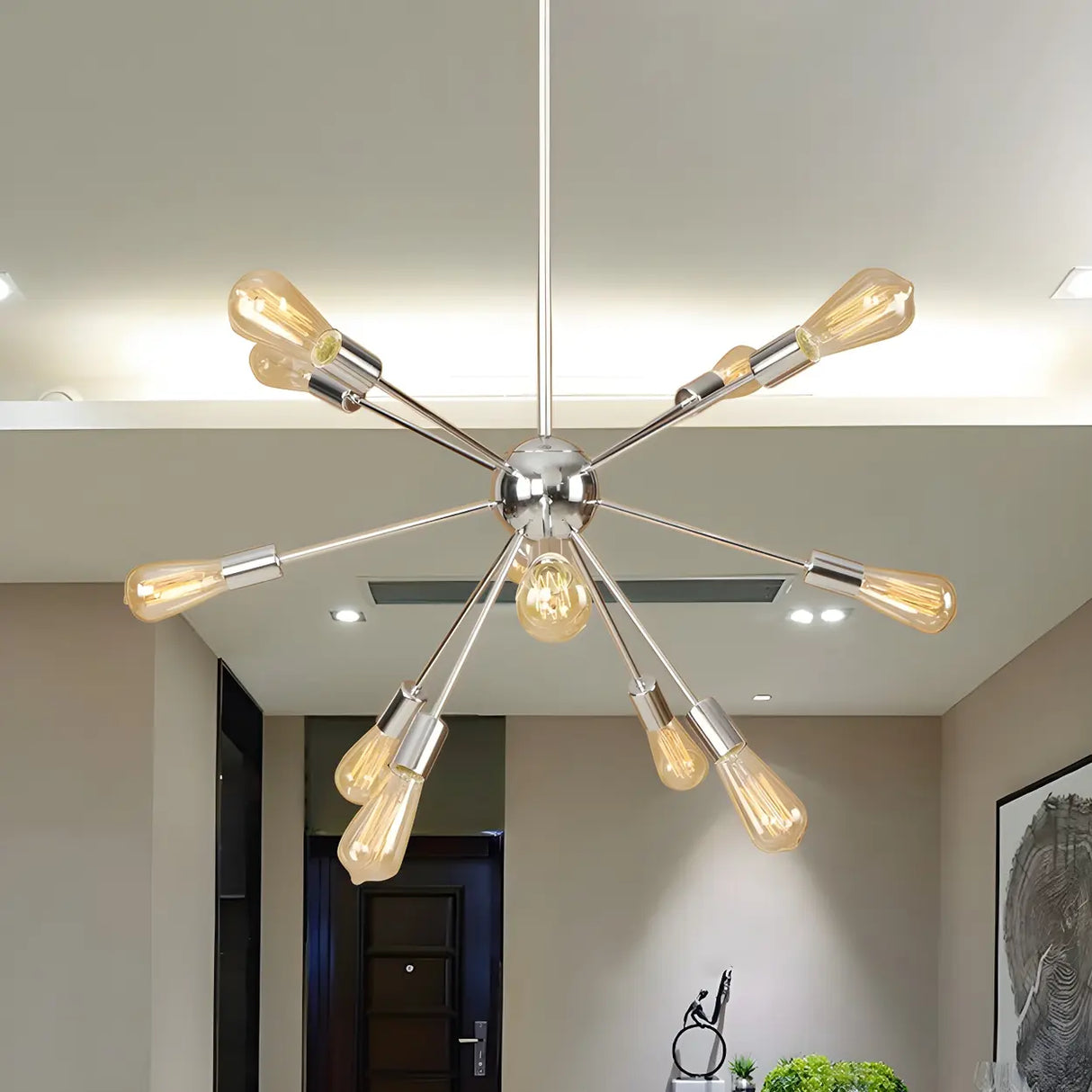 Retro Copper Sputnik Exposed Bulbs Starburst Chandelier Image - 37