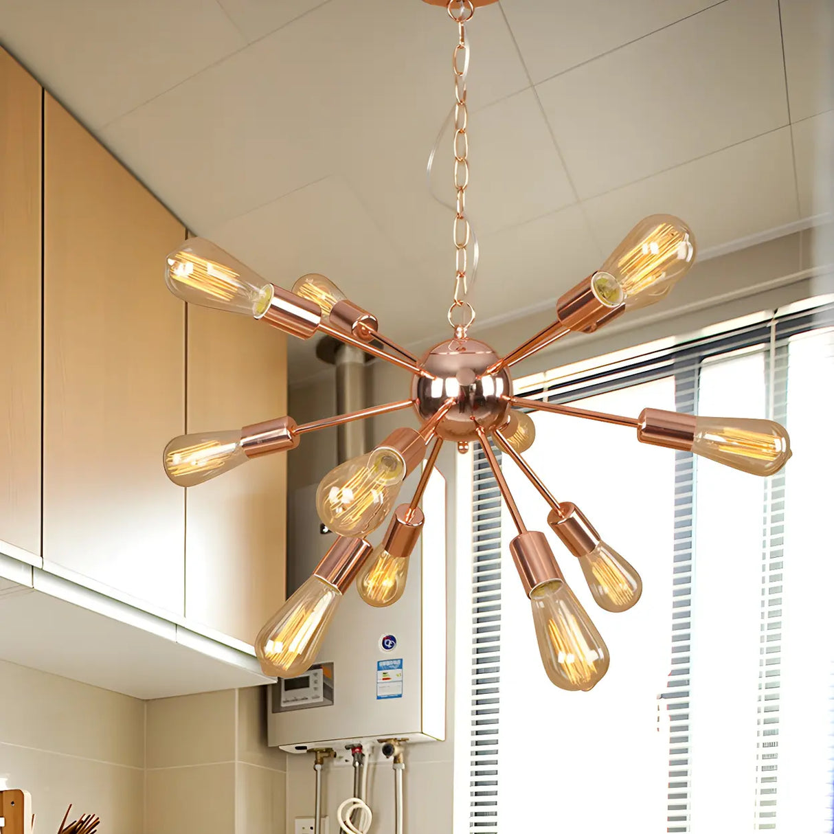 Retro Copper Sputnik Exposed Bulbs Starburst Chandelier Image - 6