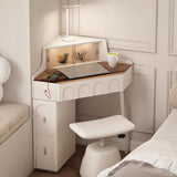 Modern Corner Faux Leather Mirror Light Vanity Table Set Image - 6