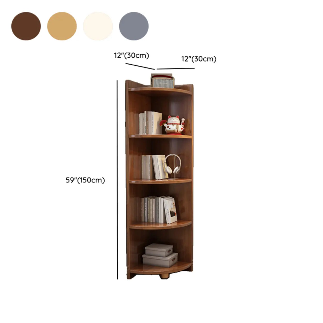 Modern Corner Wooden Vertical Multi-Shelf Bookcase #size