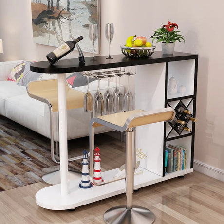 Modern Counter Height Bar Table with Storage Shelves Image - 1