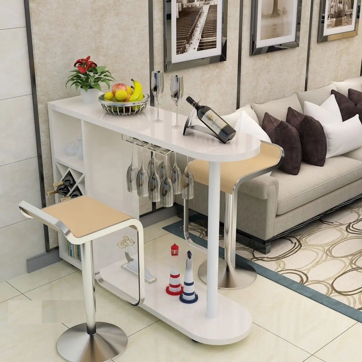 Modern Counter Height Bar Table with Storage Shelves Image - 2