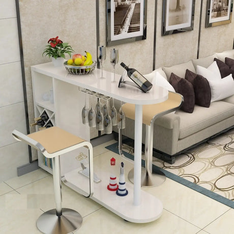 Modern Counter Height Bar Table with Storage Shelves Image - 2