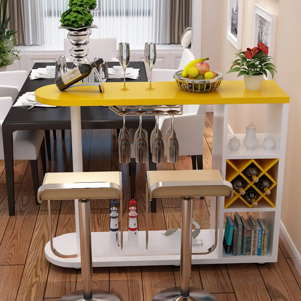 Modern Counter Height Bar Table with Storage Shelves Image - 6