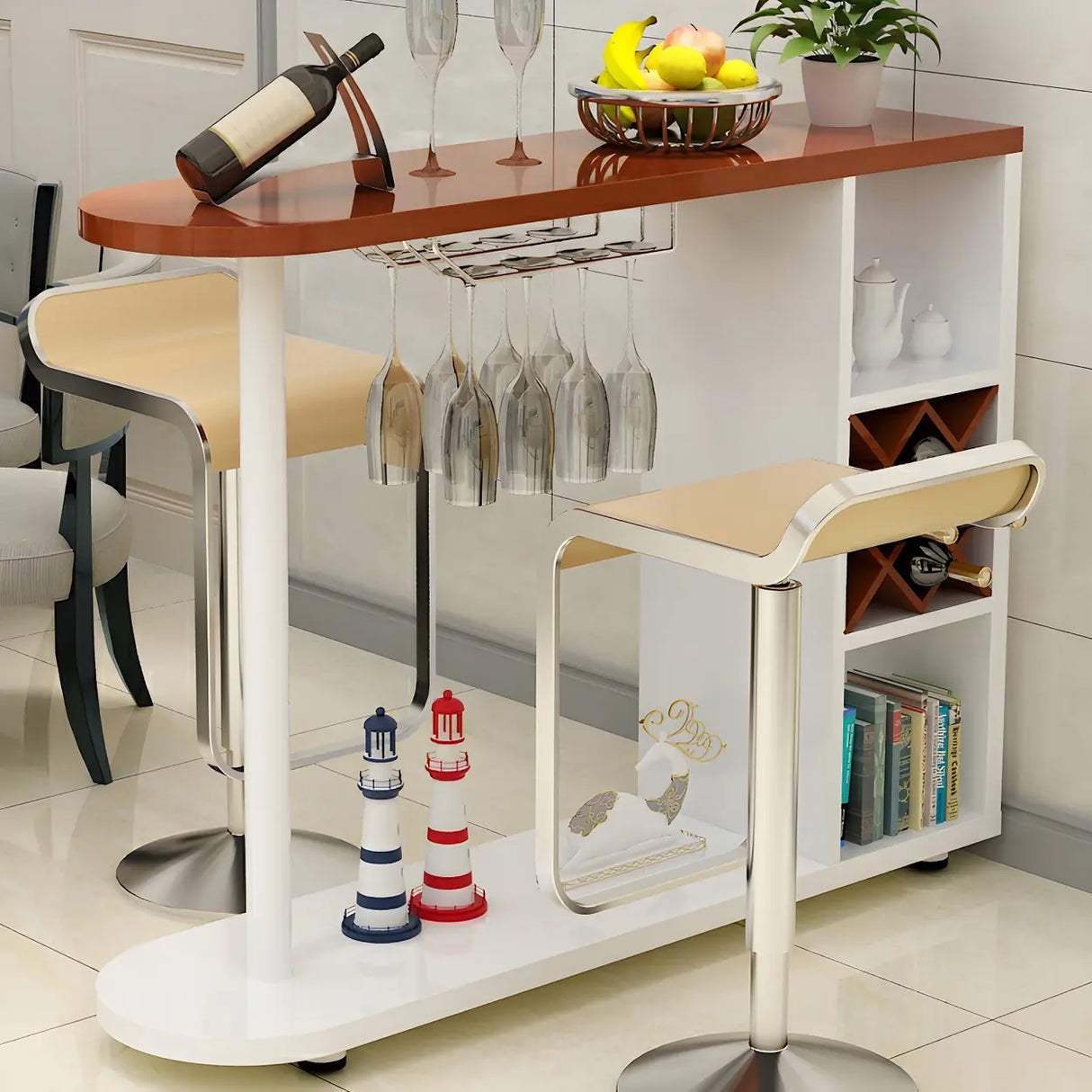 Modern Counter Height Bar Table with Storage Shelves Image - 7