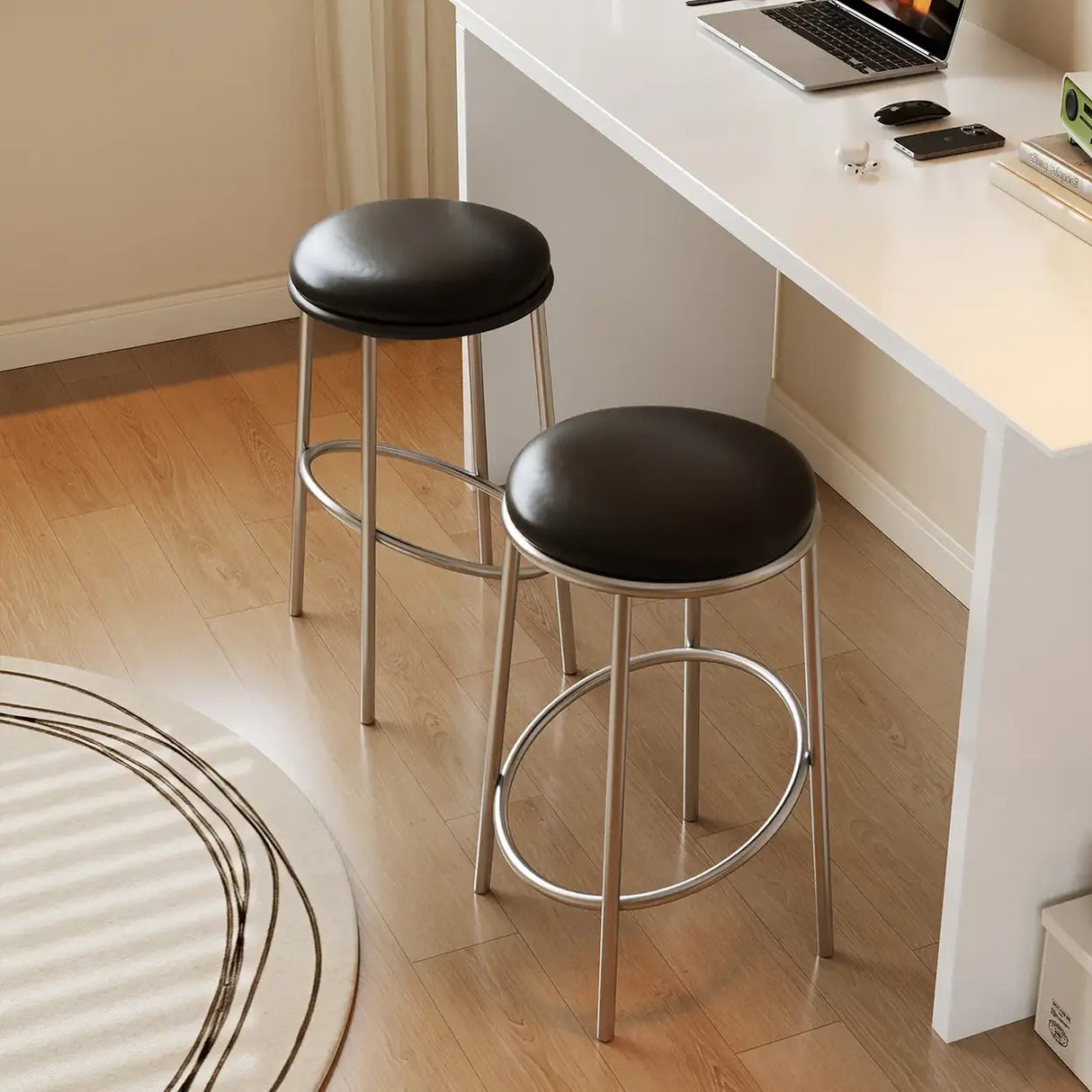 Modern Counter Height Faux Leather Stackable Backless Bar Stool Image - 3