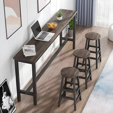 Modern Counter Height Long Rectangular Bar Table With Footrest Image - 1