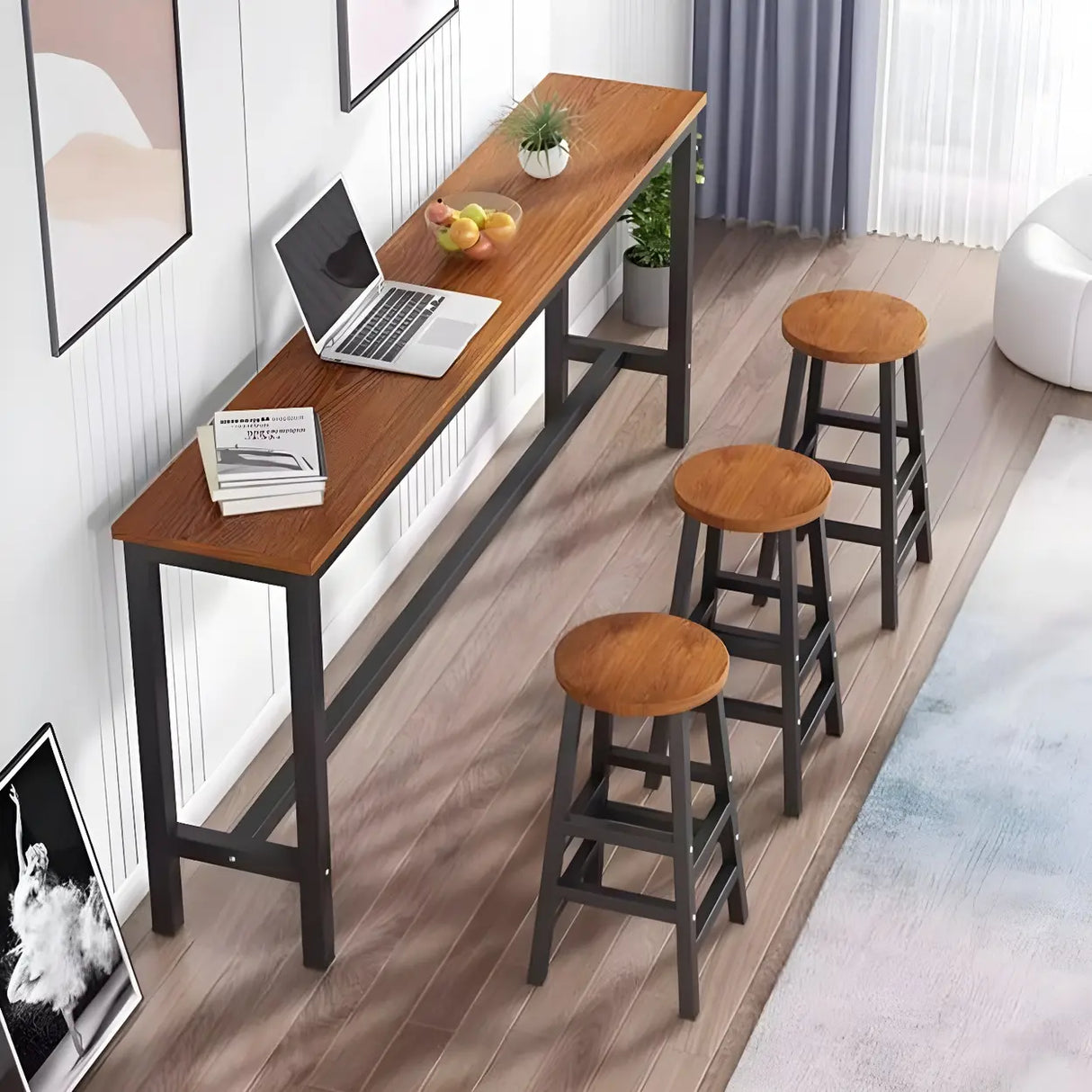 Modern Counter Height Long Rectangular Bar Table With Footrest Image - 3