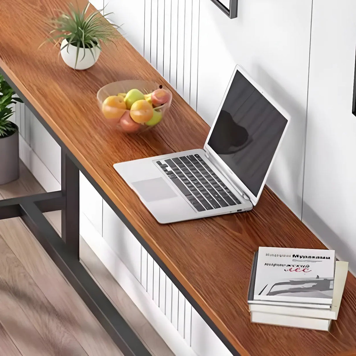 Modern Counter Height Long Rectangular Bar Table With Footrest Image - 7