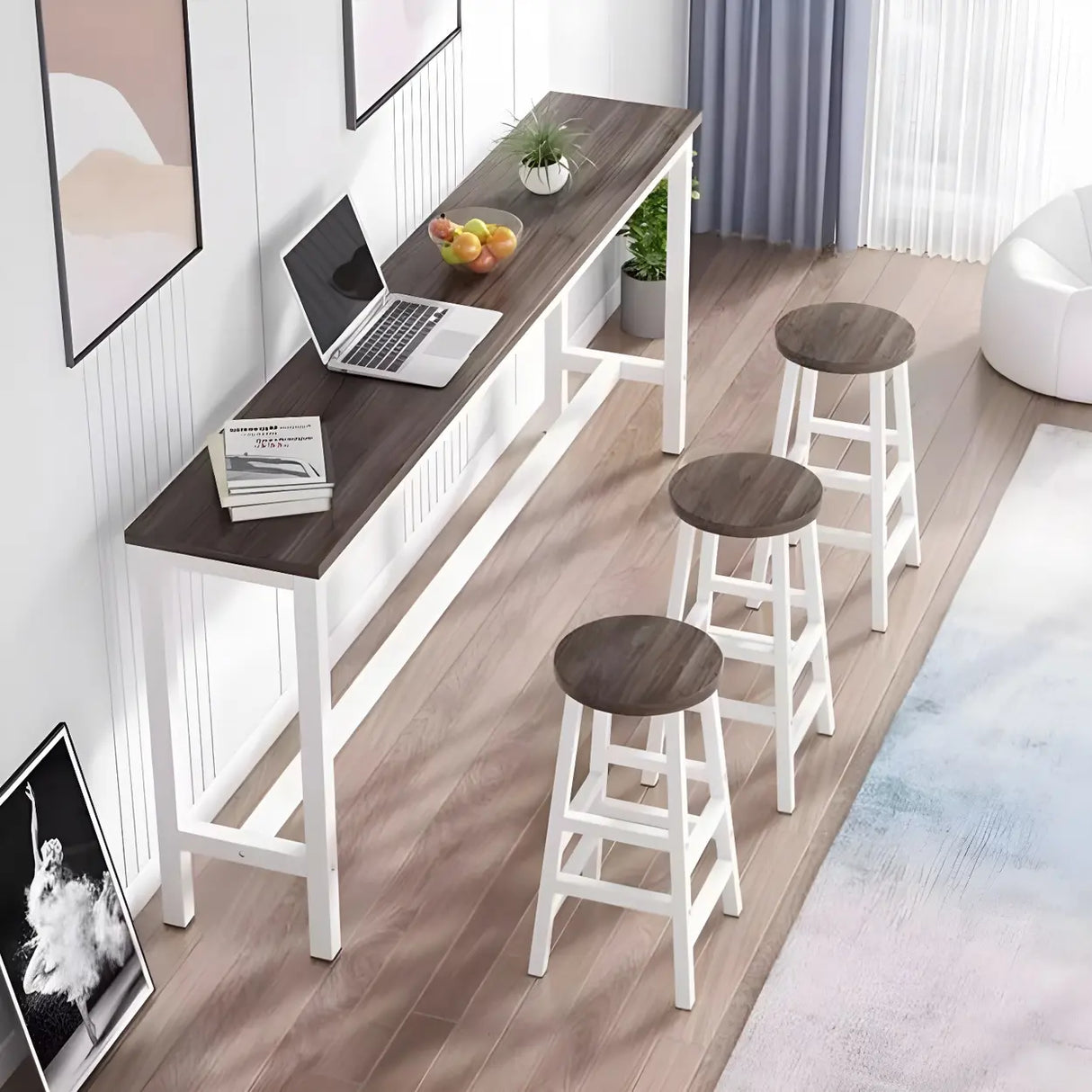 Modern Counter Height Long Rectangular Bar Table With Footrest Image - 8