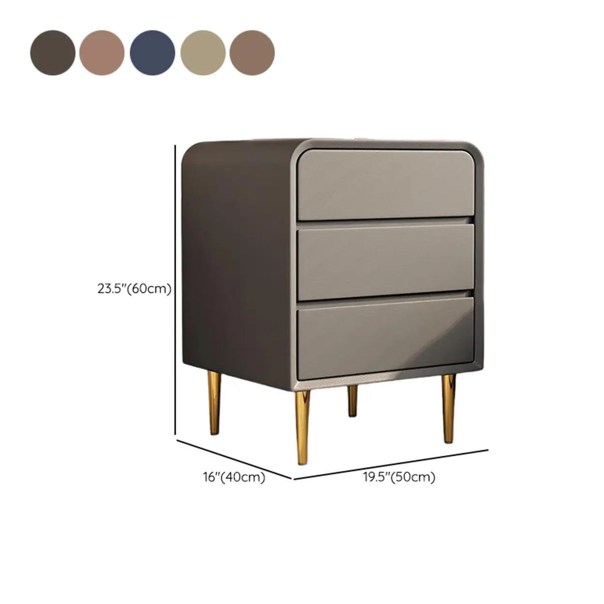 Modern Cream Leather Nightstand with Drawers and Gold Legs 