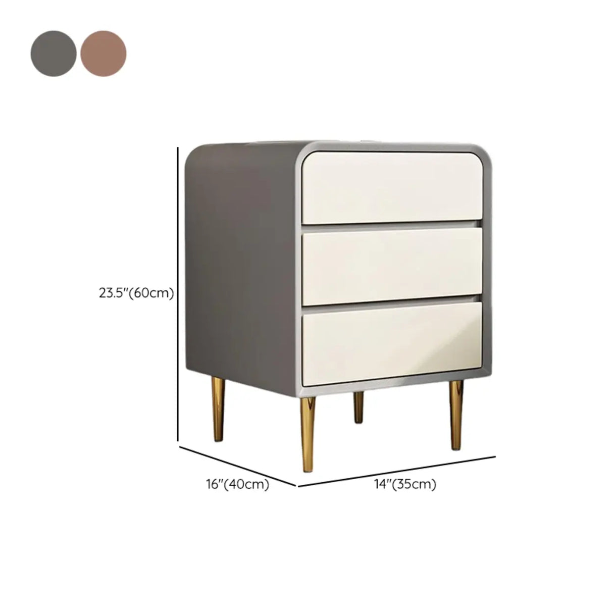 Modern Cream Leather Nightstand with Drawers and Gold Legs Image - 19