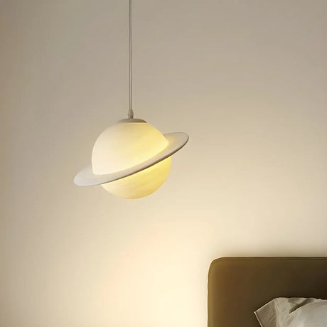 Modern Creative Bedroom White Planet Shape Pendant Light Image - 2