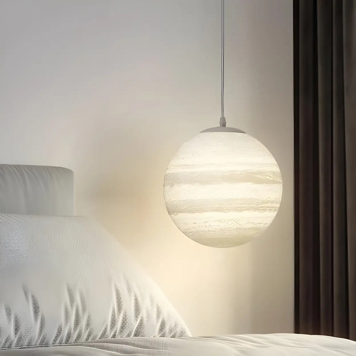 Modern Creative Bedroom White Planet Shape Pendant Light Image - 3