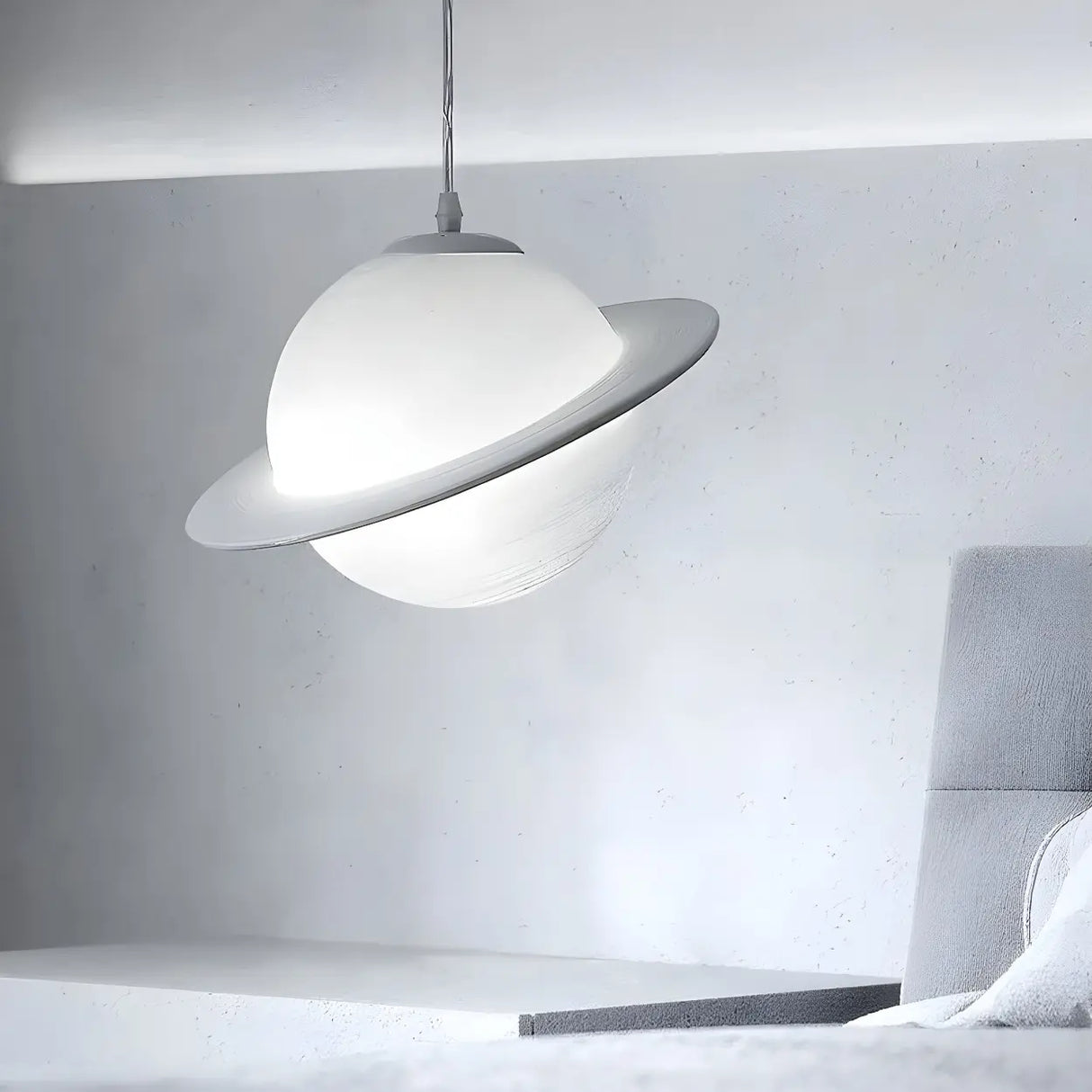 Modern Creative Bedroom White Planet Shape Pendant Light Image - 4