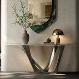Modern Cross Legs Metal Stone Grey Standard Console Table Image - 1
