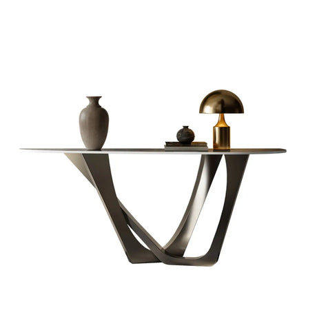 Modern Cross Legs Metal Stone Grey Standard Console Table Image - 2