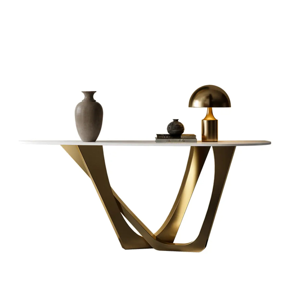Modern Cross Legs Metal Stone Grey Standard Console Table Image - 3