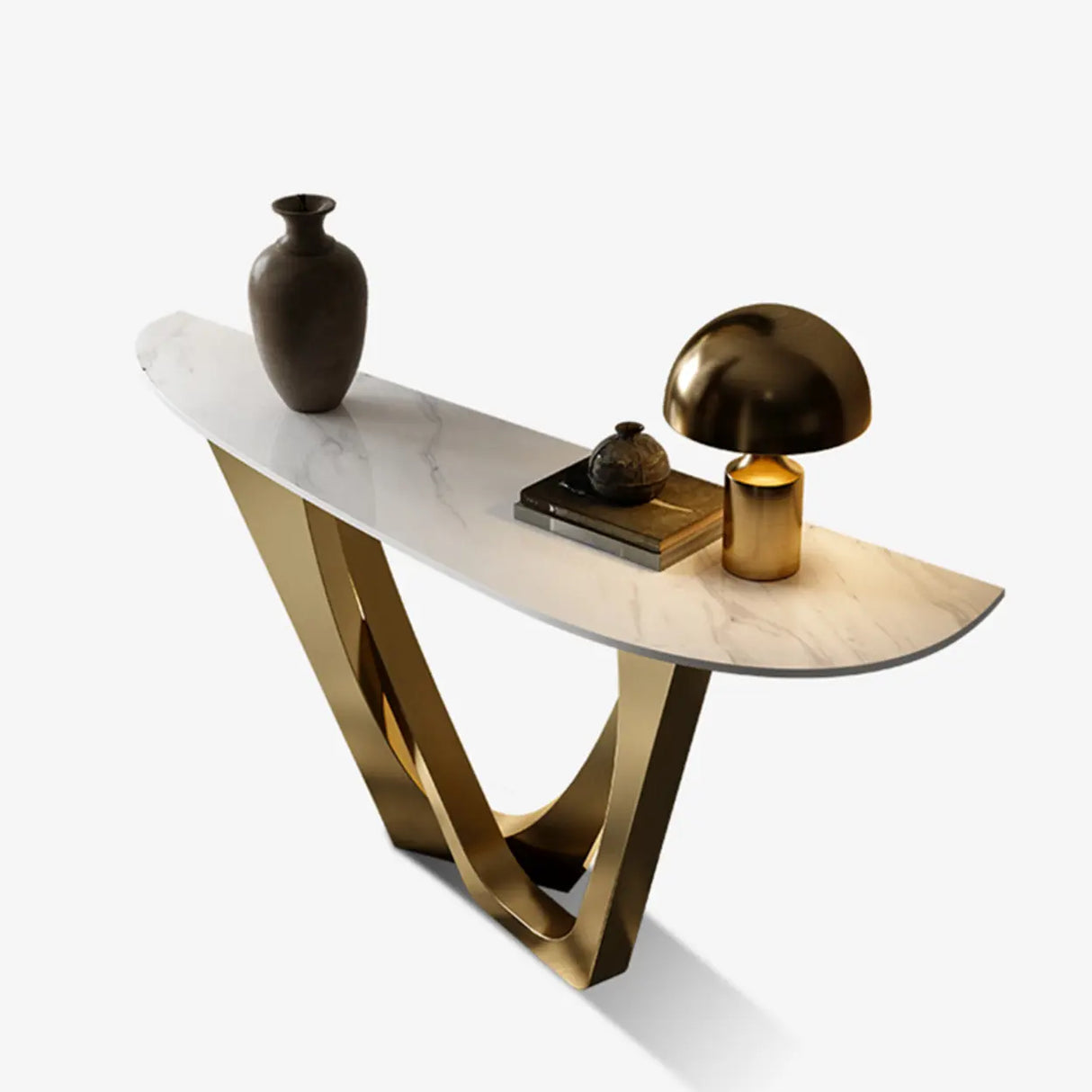 Modern Cross Legs Metal Stone Grey Standard Console Table Image - 6