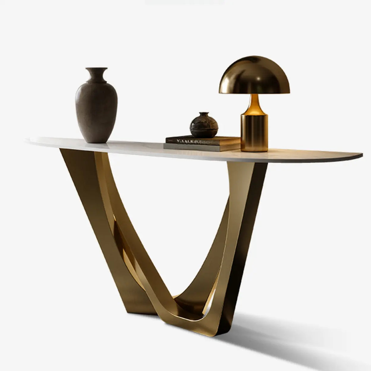 Modern Cross Legs Metal Stone Grey Standard Console Table Image - 7