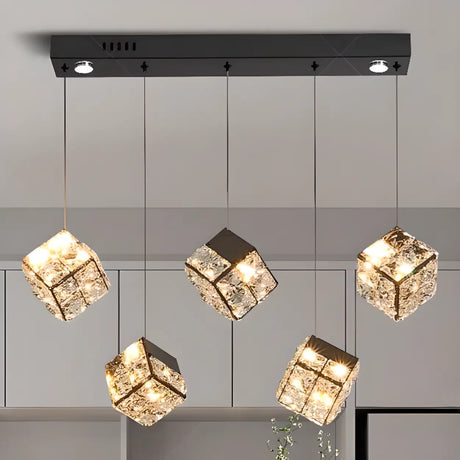 Modern Crystal Cube Pendant Light for Dining Room & Kitchen Image - 1