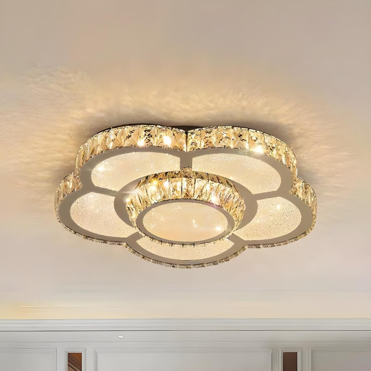 Modern Crystal Flower Dimmable LED Flush Mount Light Image - 3