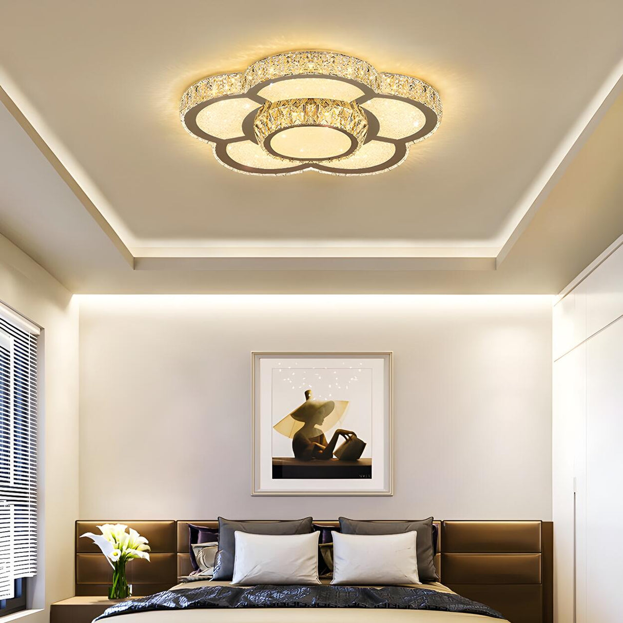 Modern Crystal Flower Dimmable LED Flush Mount Light Image - 4