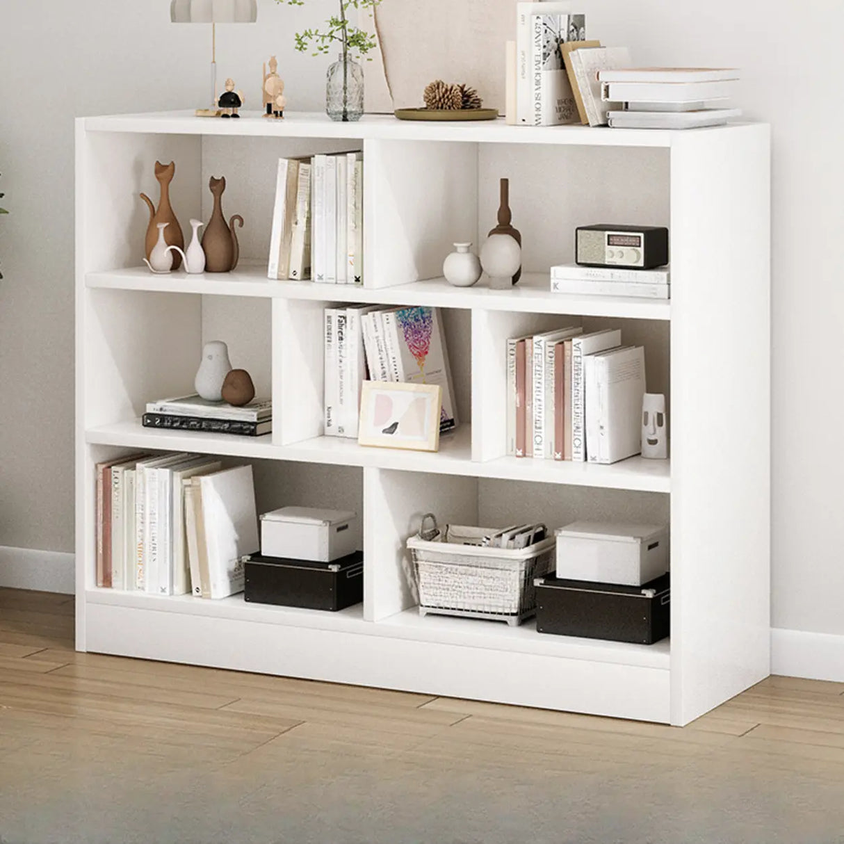 Modern Cube Wooden Open Back Storage Bookcase White Image - 14
