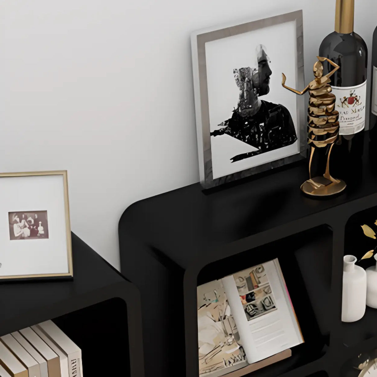 Modern Cube Wooden Storage Organizer Bookcase Black Image - 10