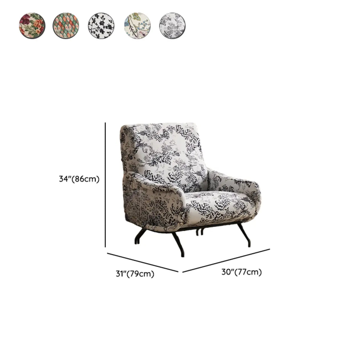 Modern Curved Back Fabric Living Room Accent Chair With Arms 