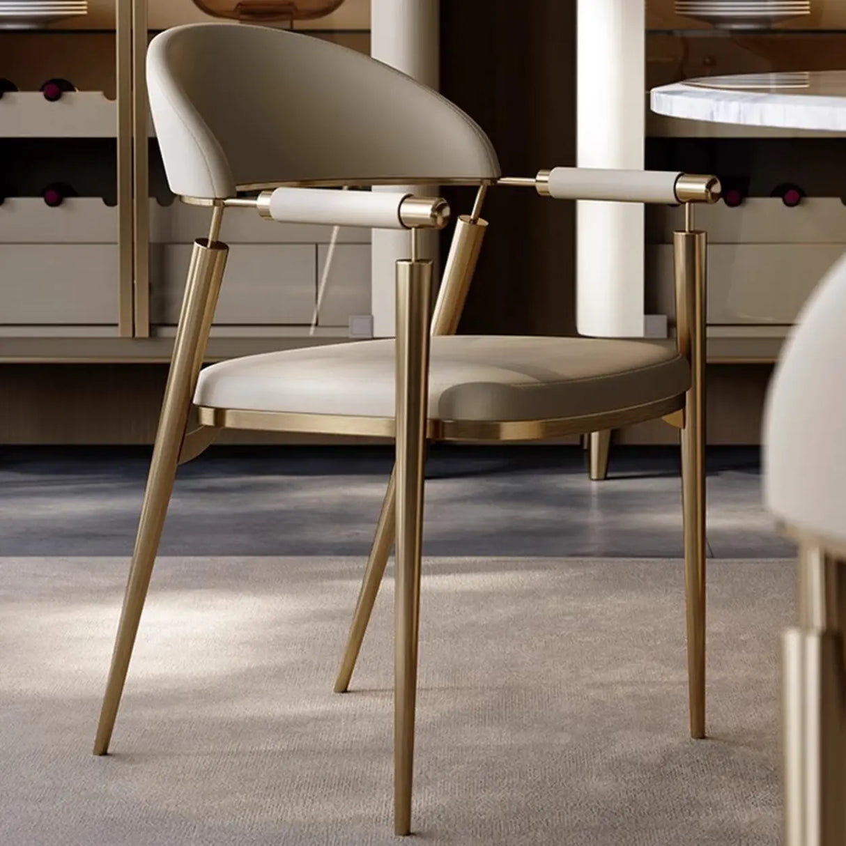 Modern Curved Back Faux Leather Upholstered Dining Chair Image - 2