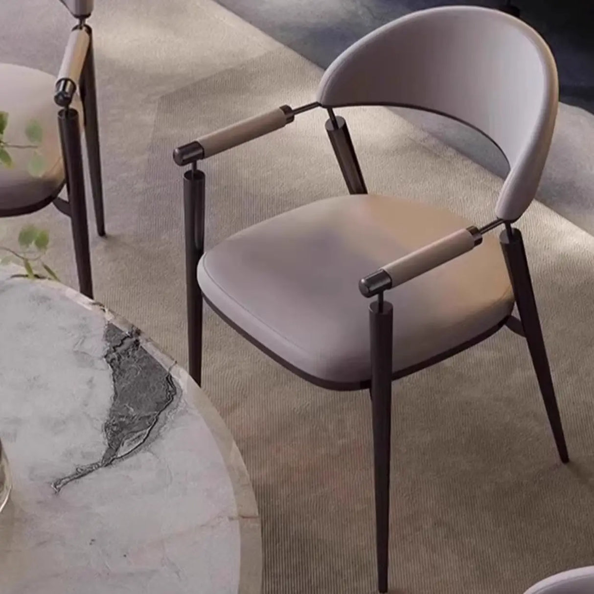 Modern Curved Back Faux Leather Upholstered Dining Chair Image - 5